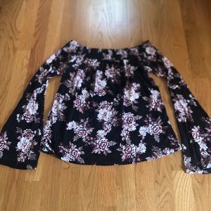 Floral boat neck top with bell sleeves